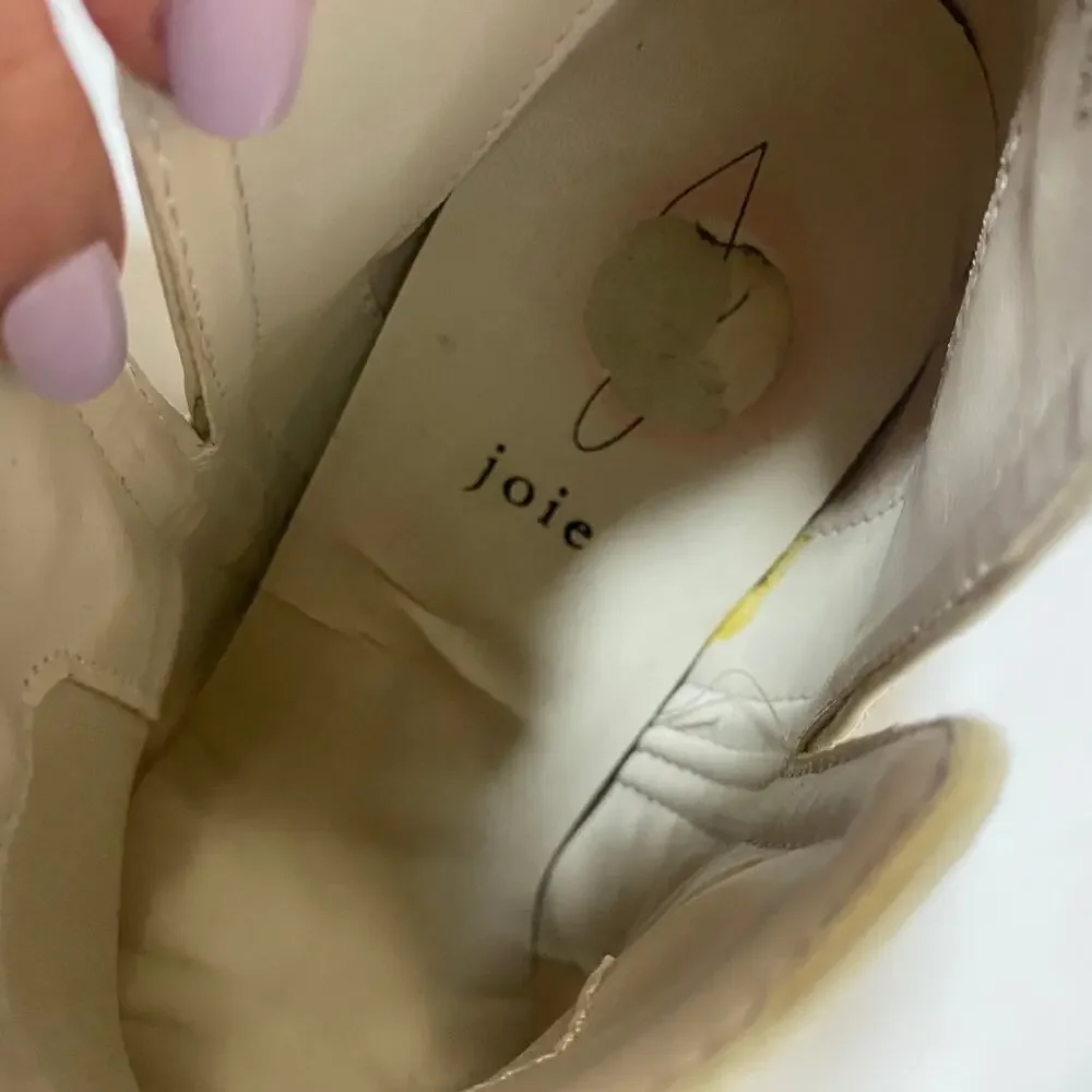 Joie Kayden Off White Cream Faux Leather Heeled Ankle Boots Block Heel Sz 10
